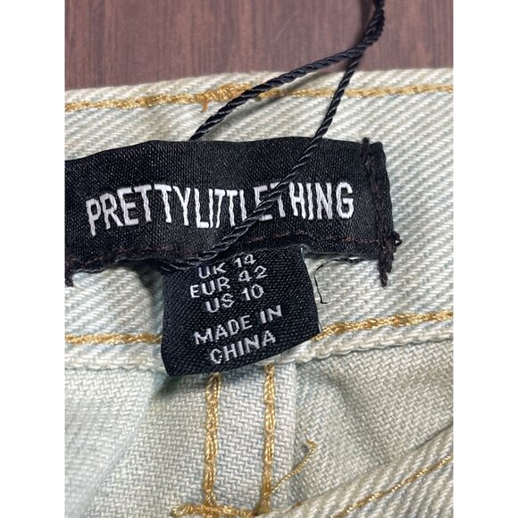 PrettyLittleThing Vintage Wash Split Hem Jeans Womens Size US 10 Green Tint - Picture 7 of 8